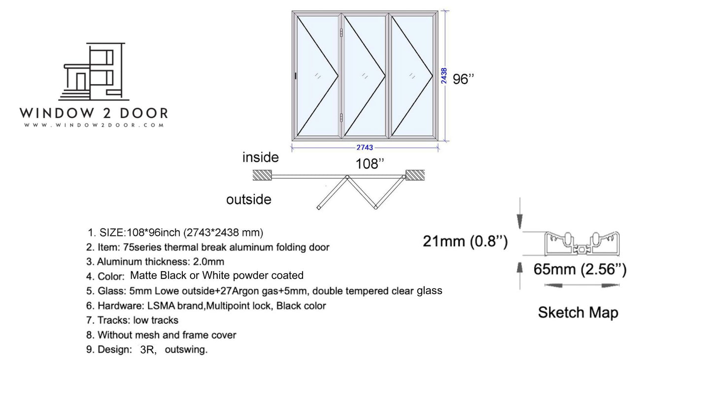 Aluminum Bifold Doors 108"W x 96"H