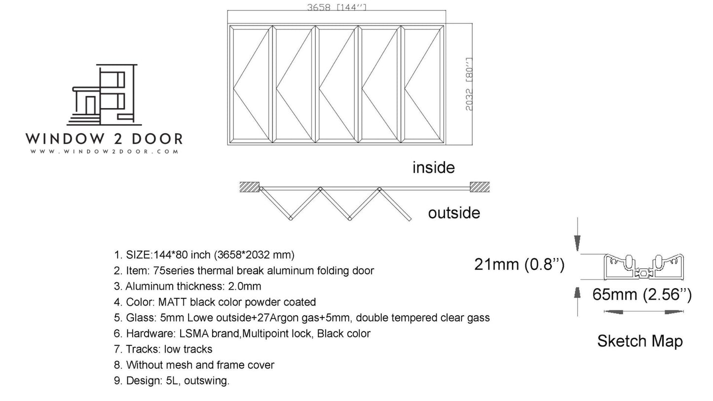 Aluminum Bifold Doors 144"W x 80"H