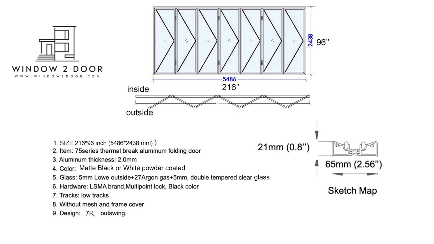 Aluminum Bifold Doors 216"W x 96"H