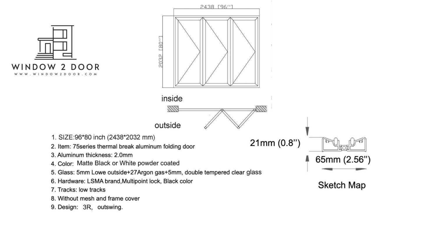 Aluminum Bifold Doors 96"W x 80"H