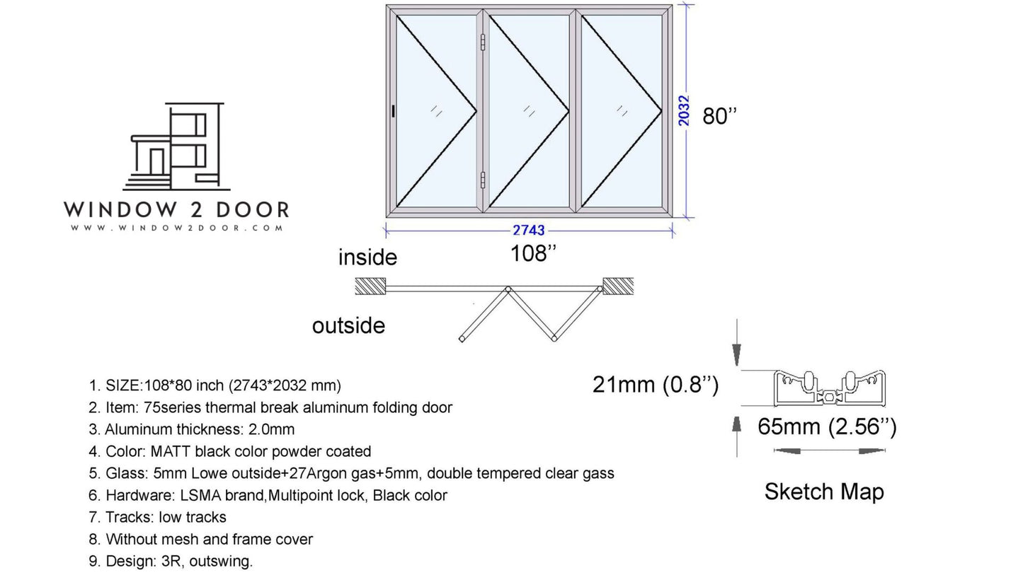 Aluminum Bifold Doors 108"W x 80"H