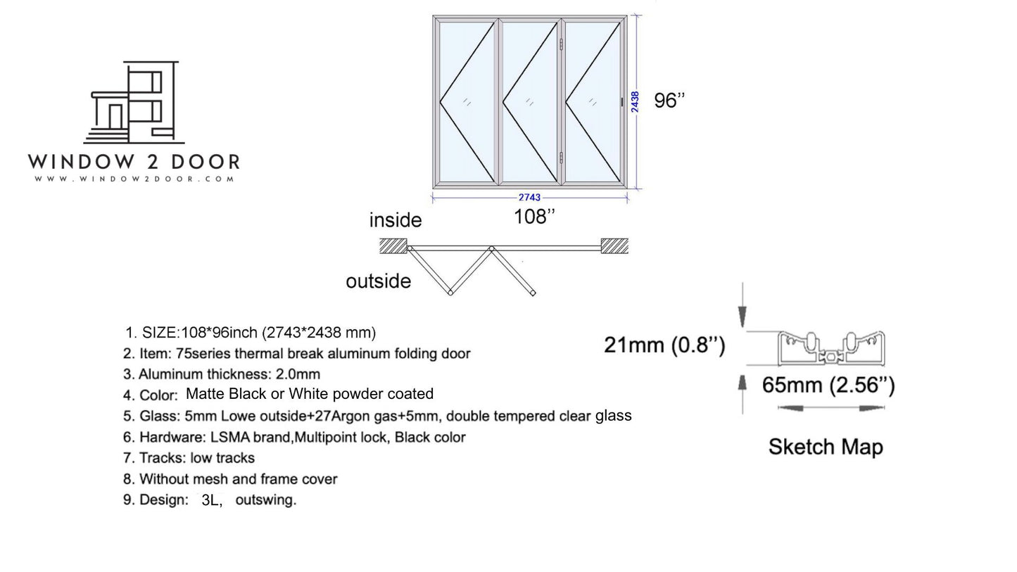 Aluminum Bifold Doors 108"W x 96"H