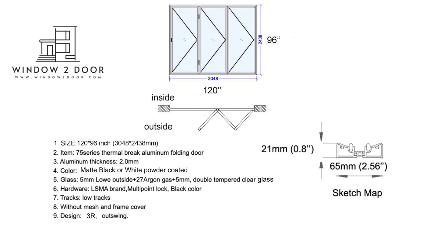 Aluminum Bifold Doors 120"W x 96"H