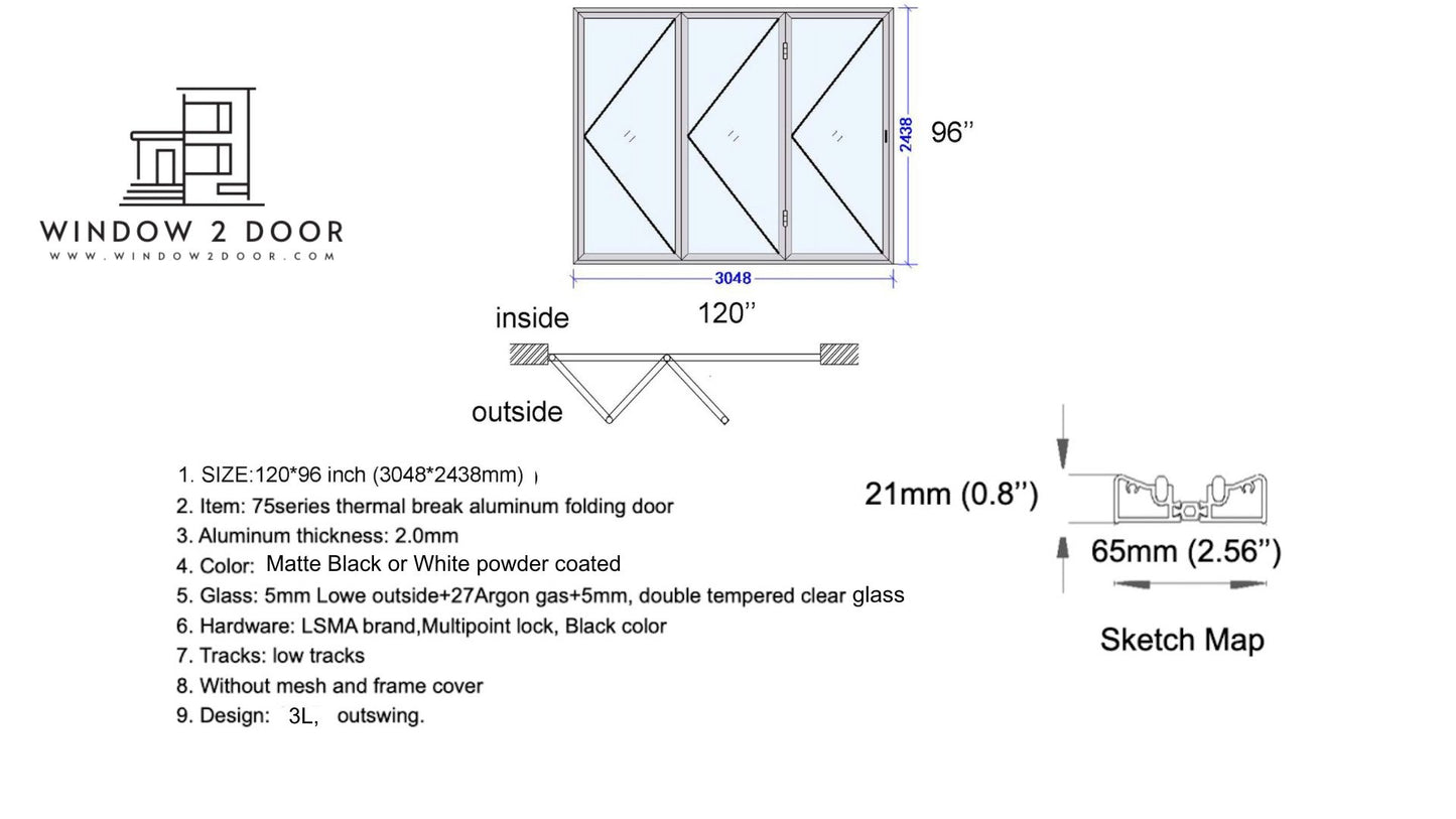 Aluminum Bifold Doors 120"W x 96"H