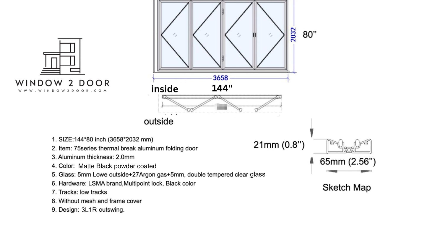 Aluminum Bifold Doors 144"W x 80"H