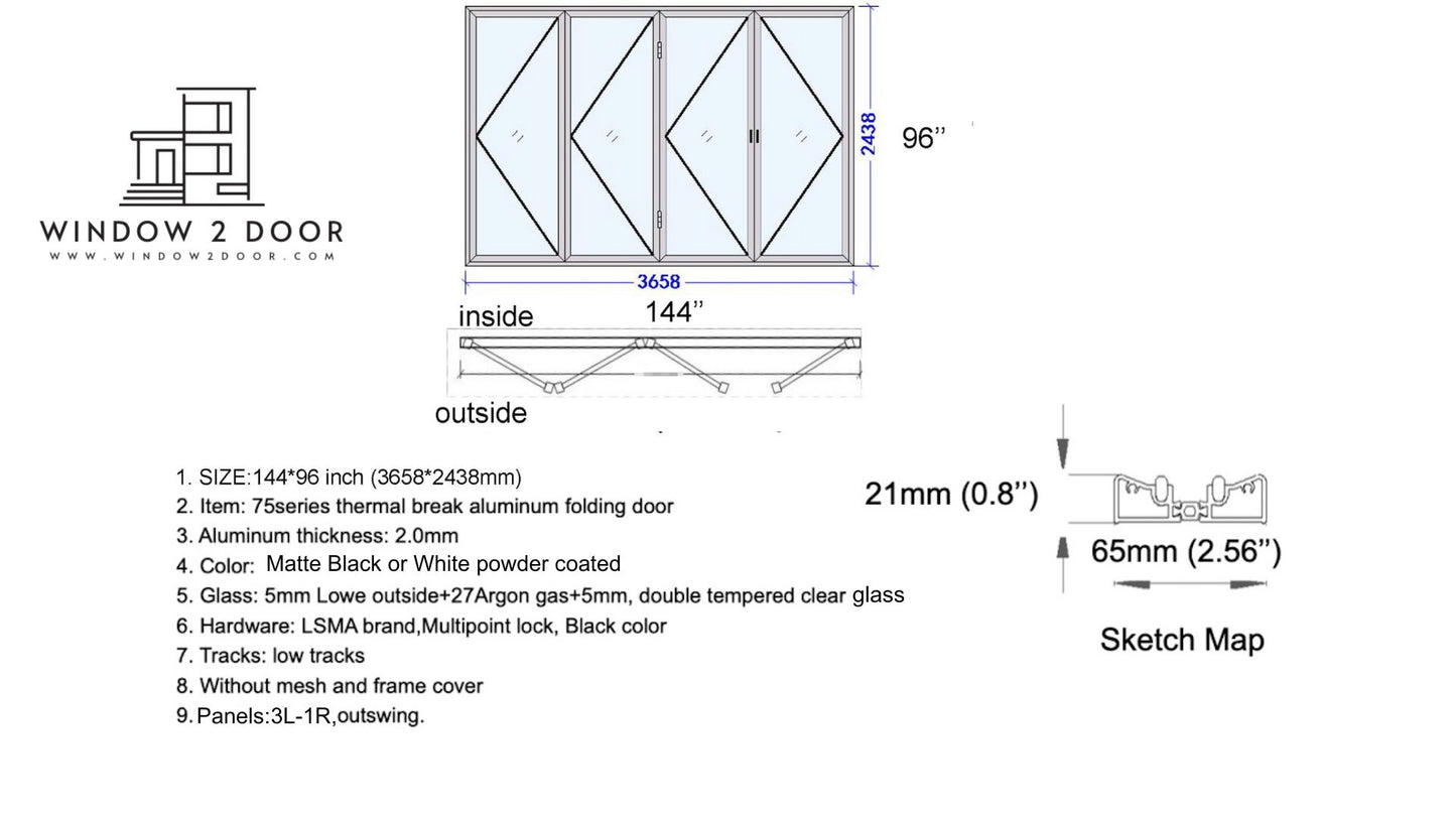 Aluminum Bifold Doors 144"W x 96"H