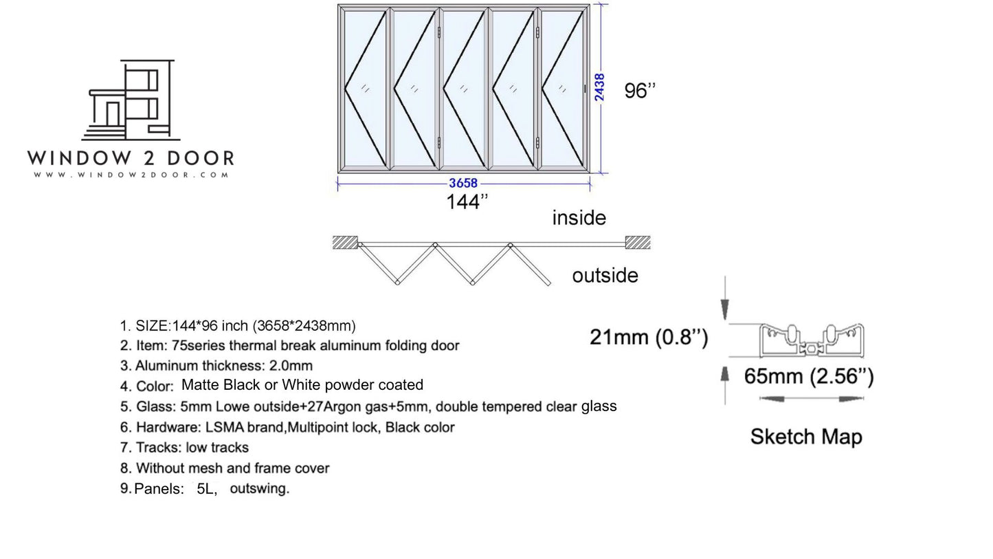 Aluminum Bifold Doors 144"W x 96"H