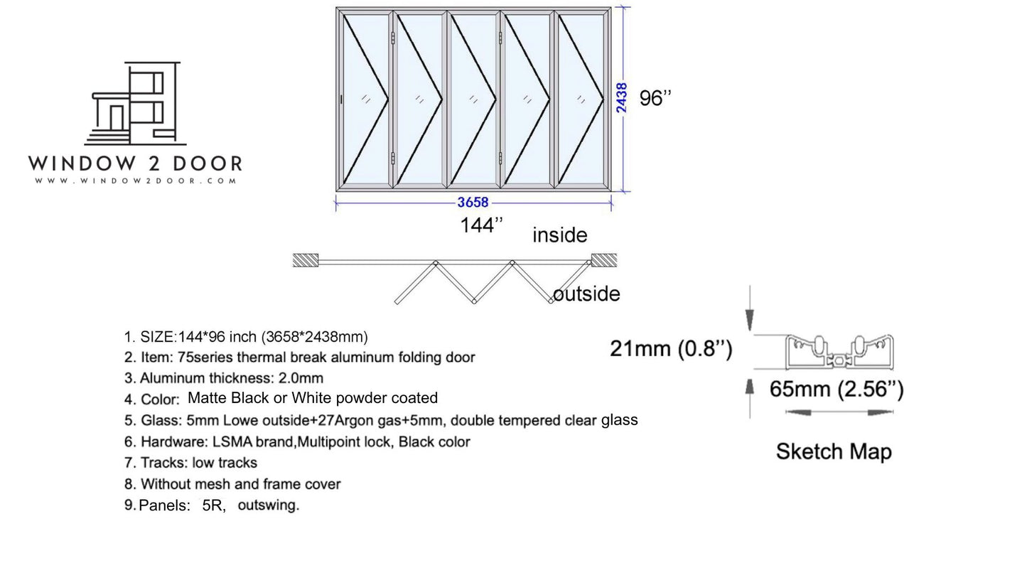 Aluminum Bifold Doors 144"W x 96"H