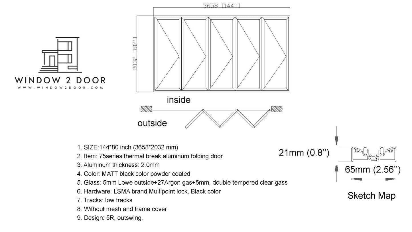 Aluminum Bifold Doors 144"W x 80"H
