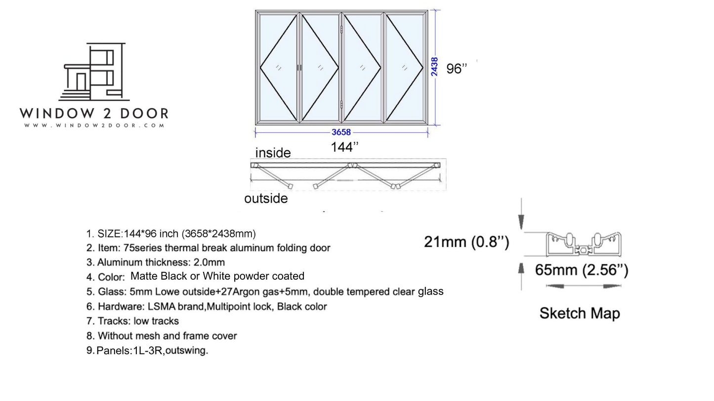 Aluminum Bifold Doors 144"W x 96"H