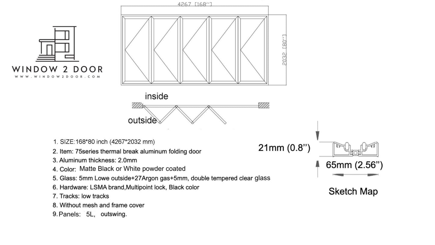 Aluminum Bifold Doors 168"W x 80"H