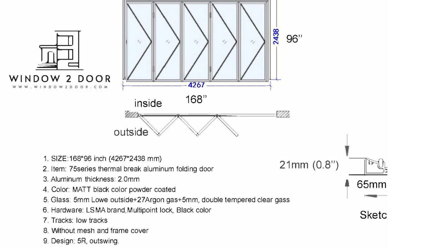 Aluminum Bifold Doors 168"W x 96"H