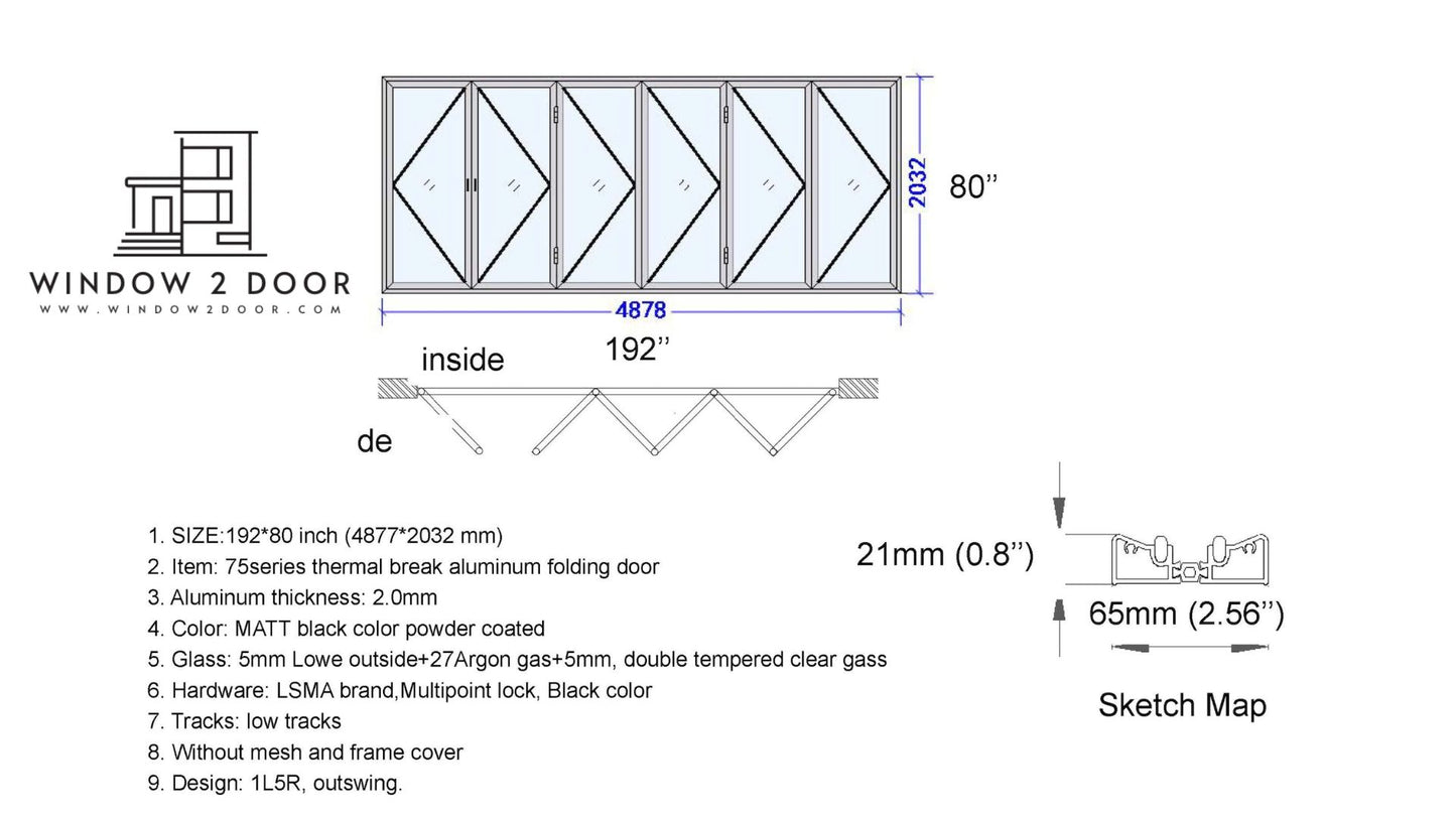 Aluminum Bifold Doors 192"W x 80"H