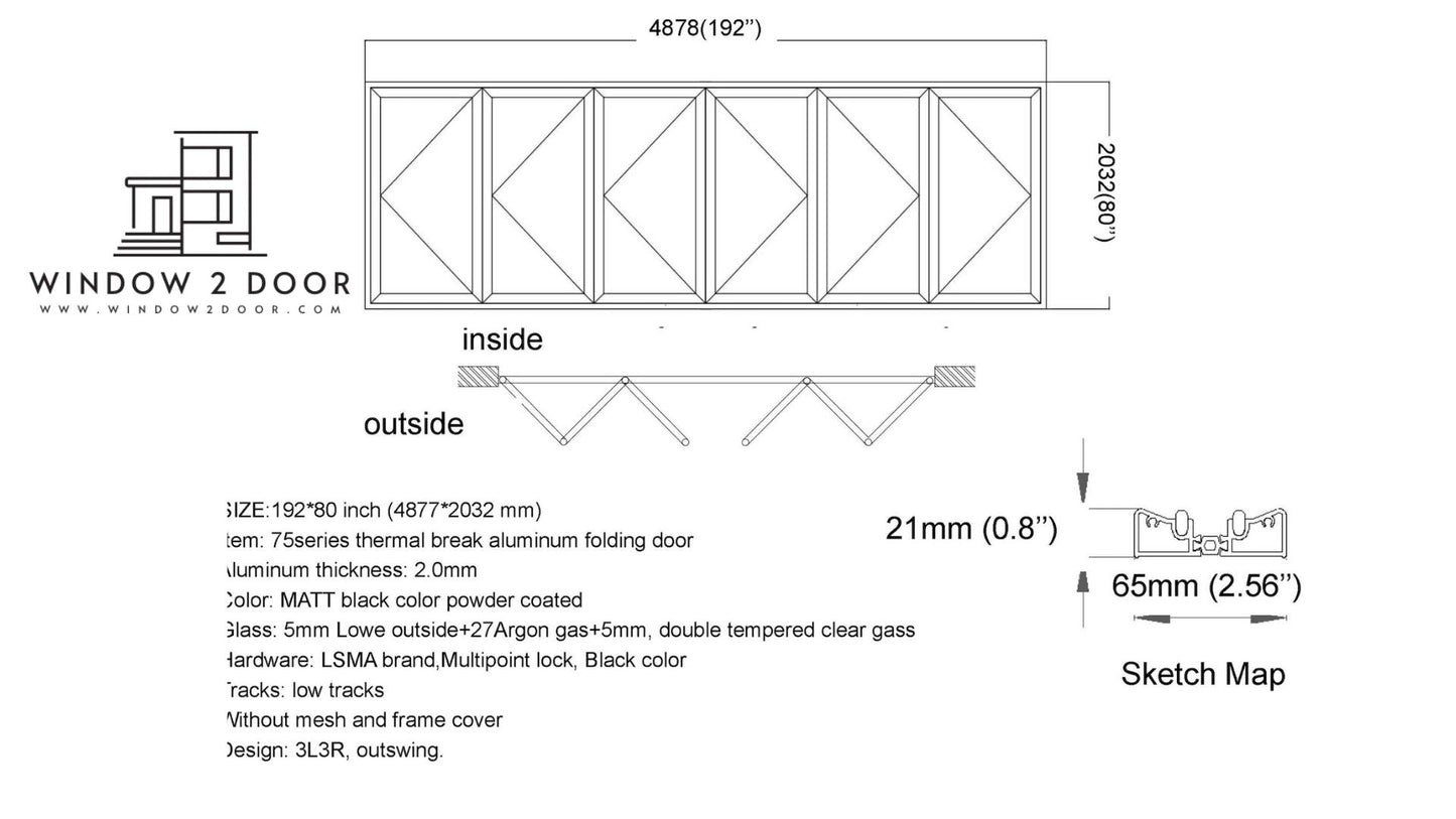 Aluminum Bifold Doors 192"W x 80"H