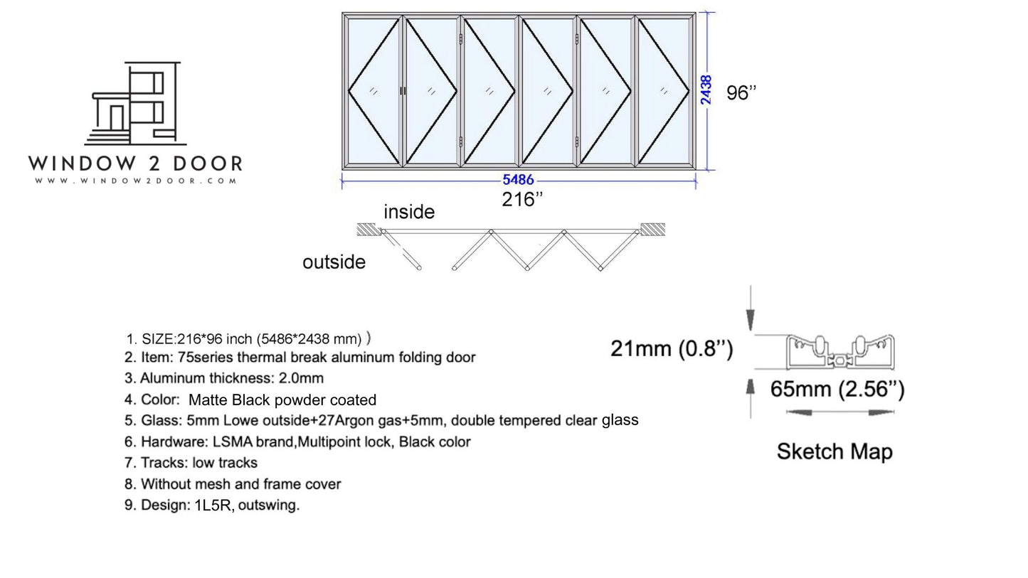 Aluminum Bifold Doors 216"W x 96"H