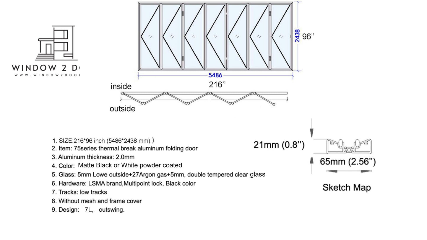 Aluminum Bifold Doors 216"W x 96"H