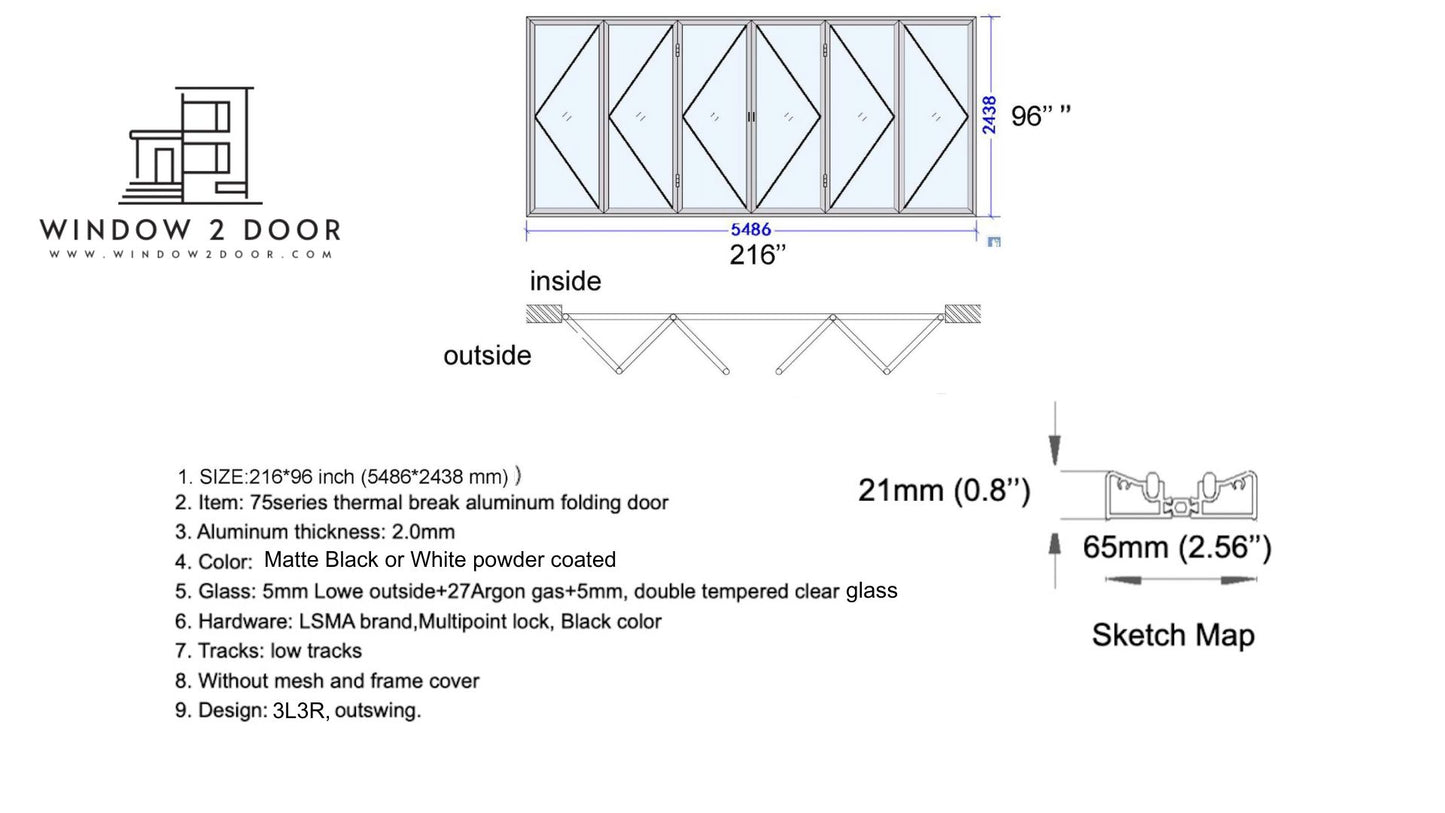 Aluminum Bifold Doors 216"W x 96"H