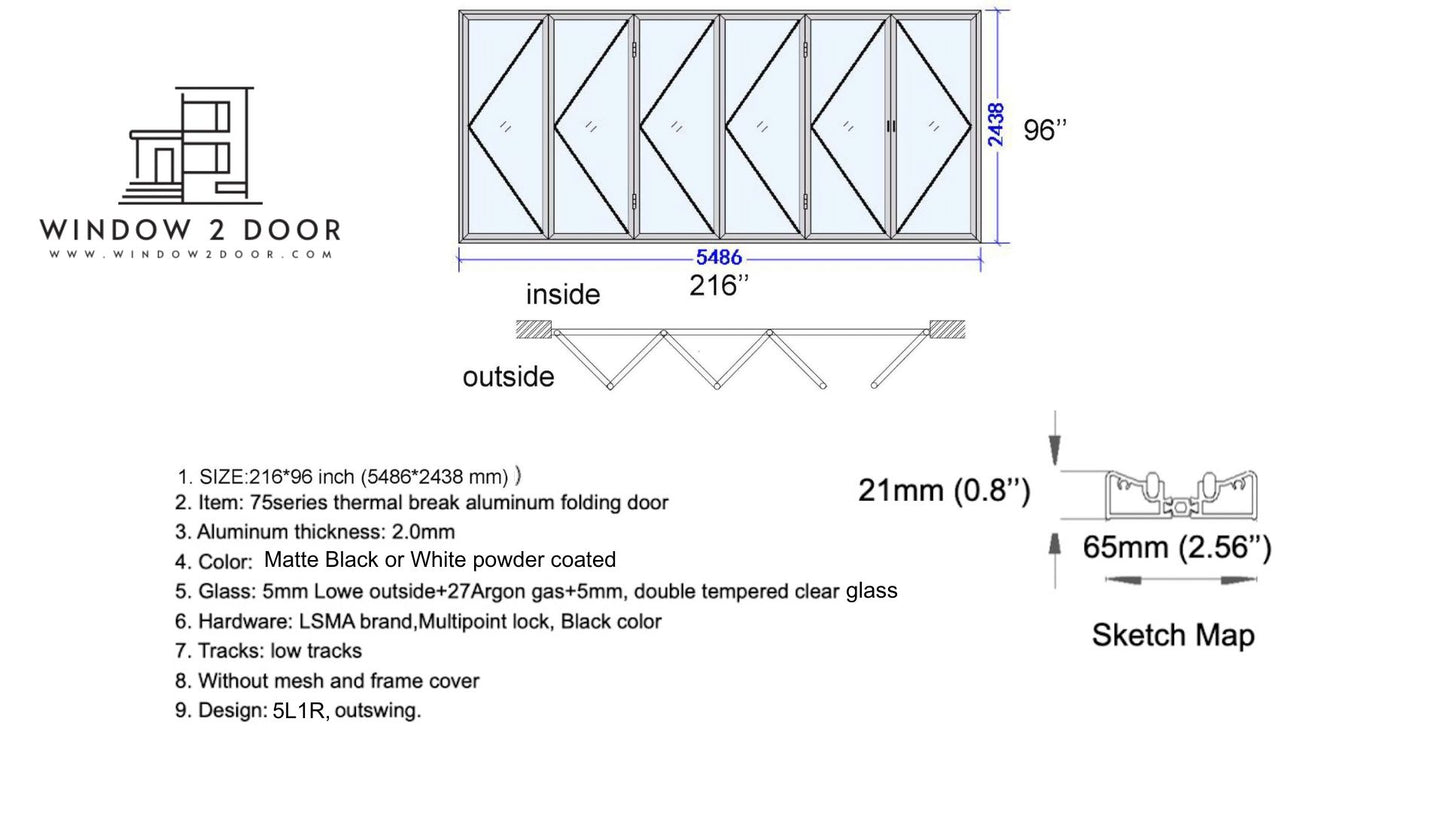 Aluminum Bifold Doors 216"W x 96"H