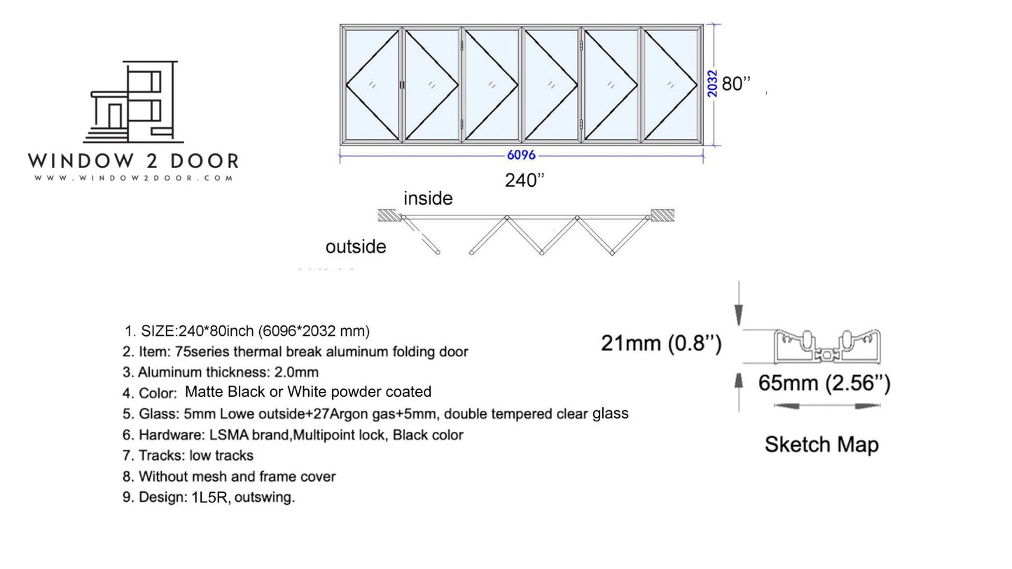 Aluminum Bifold Doors 240"W x 80"H