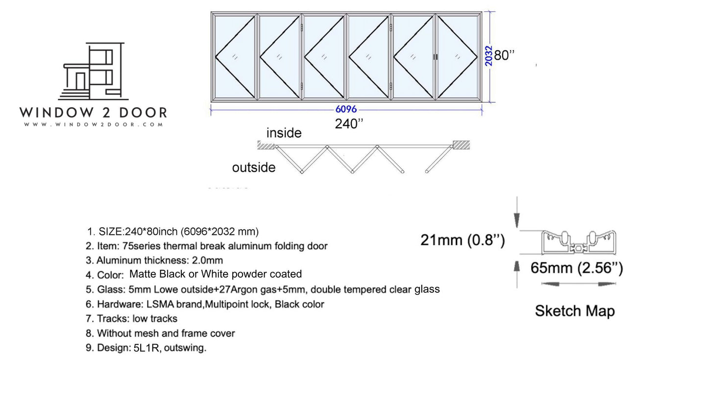 Aluminum Bifold Doors 240"W x 80"H