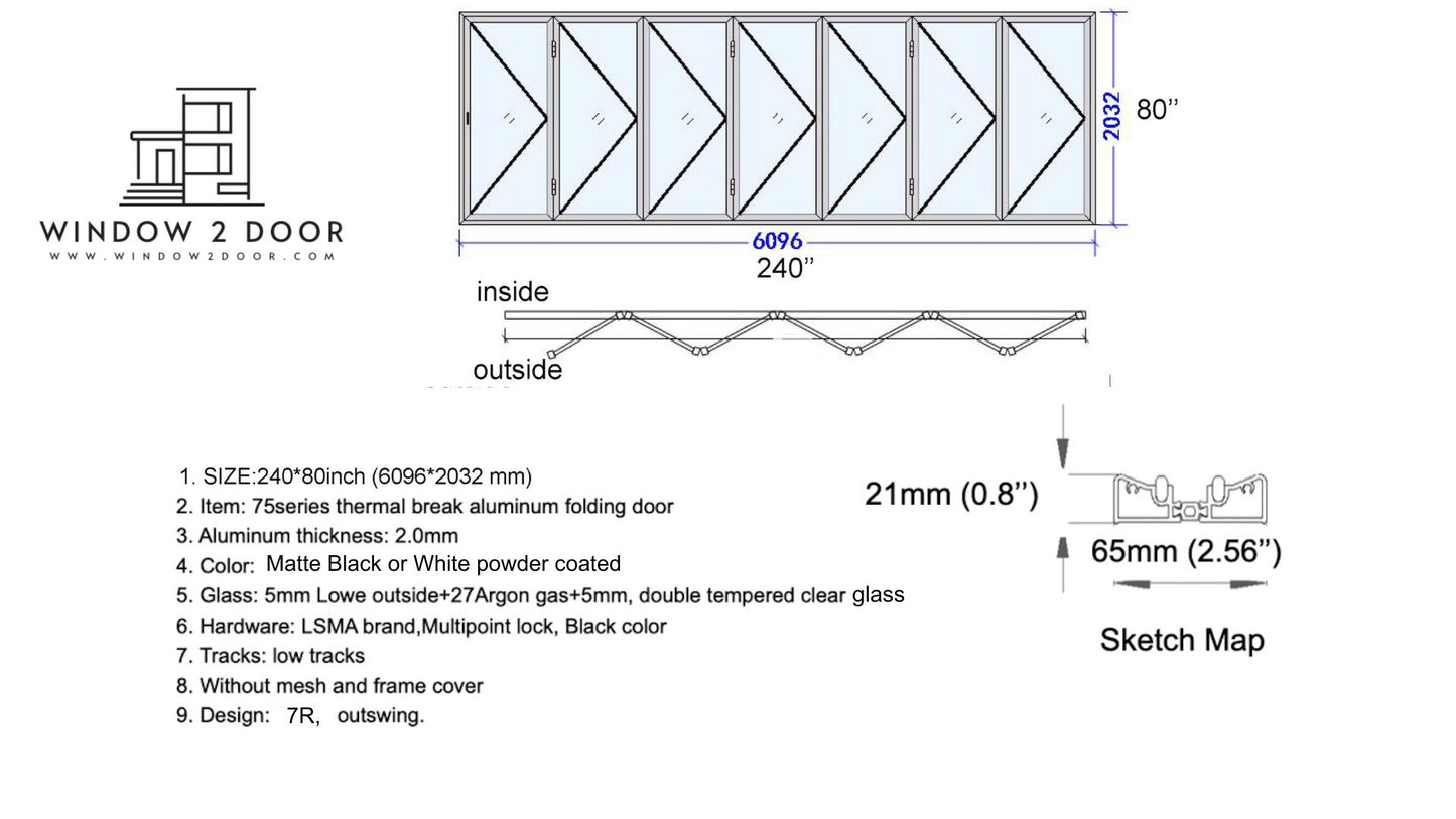 Aluminum Bifold Doors 240"W x 80"H