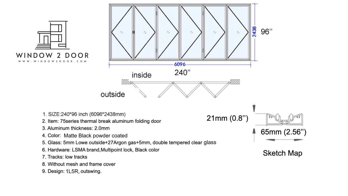 Aluminum Bifold Doors 240"W x 96"H