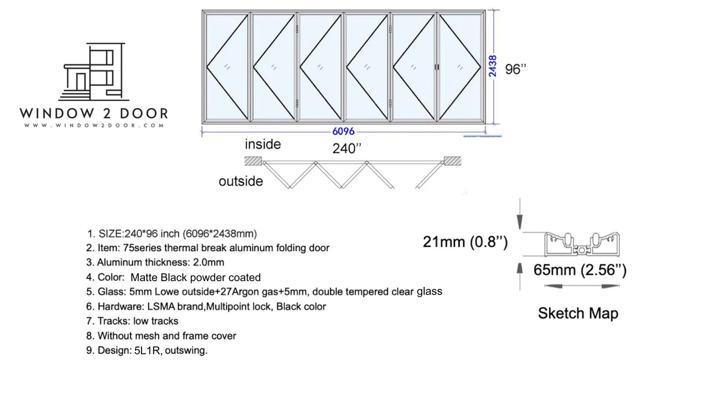 Aluminum Bifold Doors 240"W x 96"H