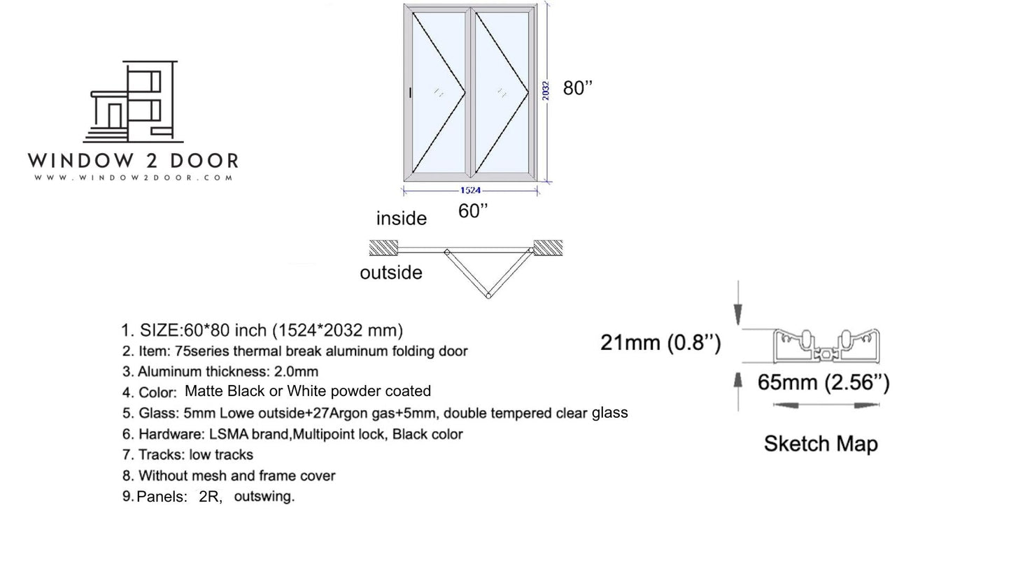 Aluminum Bifold Doors 60"W x 96"H
