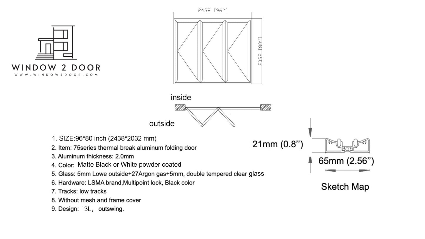 Aluminum Bifold Doors 96"W x 80"H
