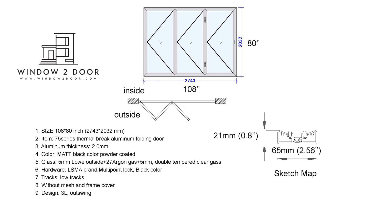 Aluminum Bifold Doors 108"W x 80"H